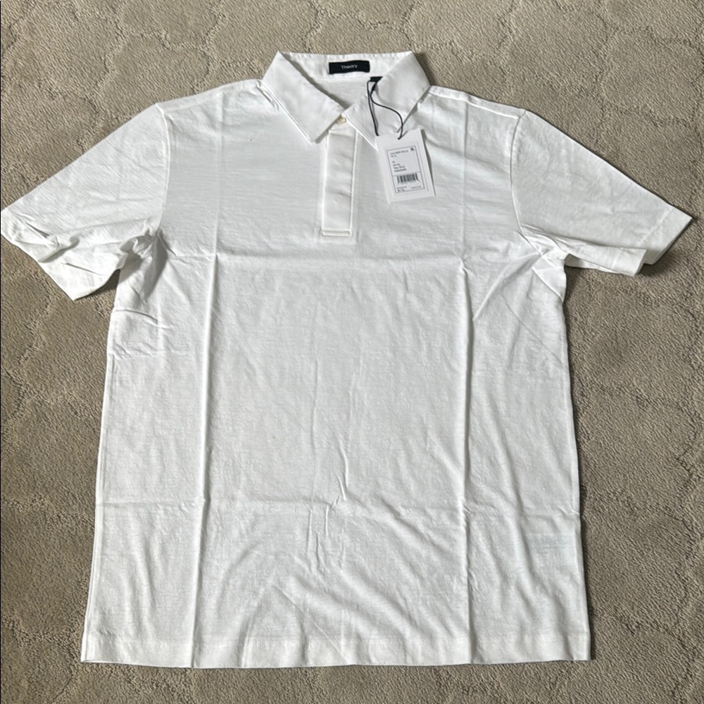 NWT Theory Kayser Classic White Neo Slub Cotton Polo Collared Shirt Sz M